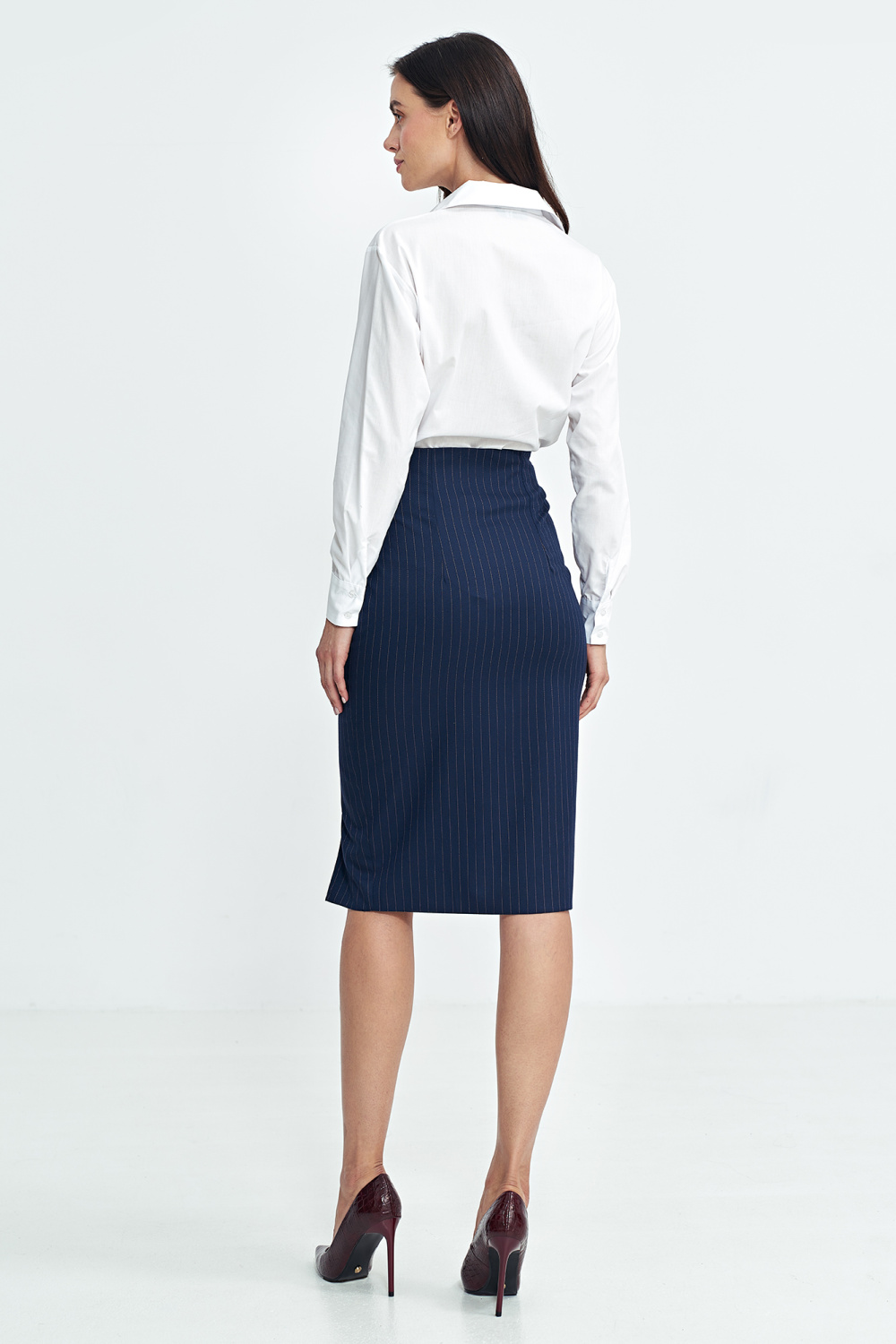 Pencil skirt with side button detail, ribbed SP77 Navy - Nife