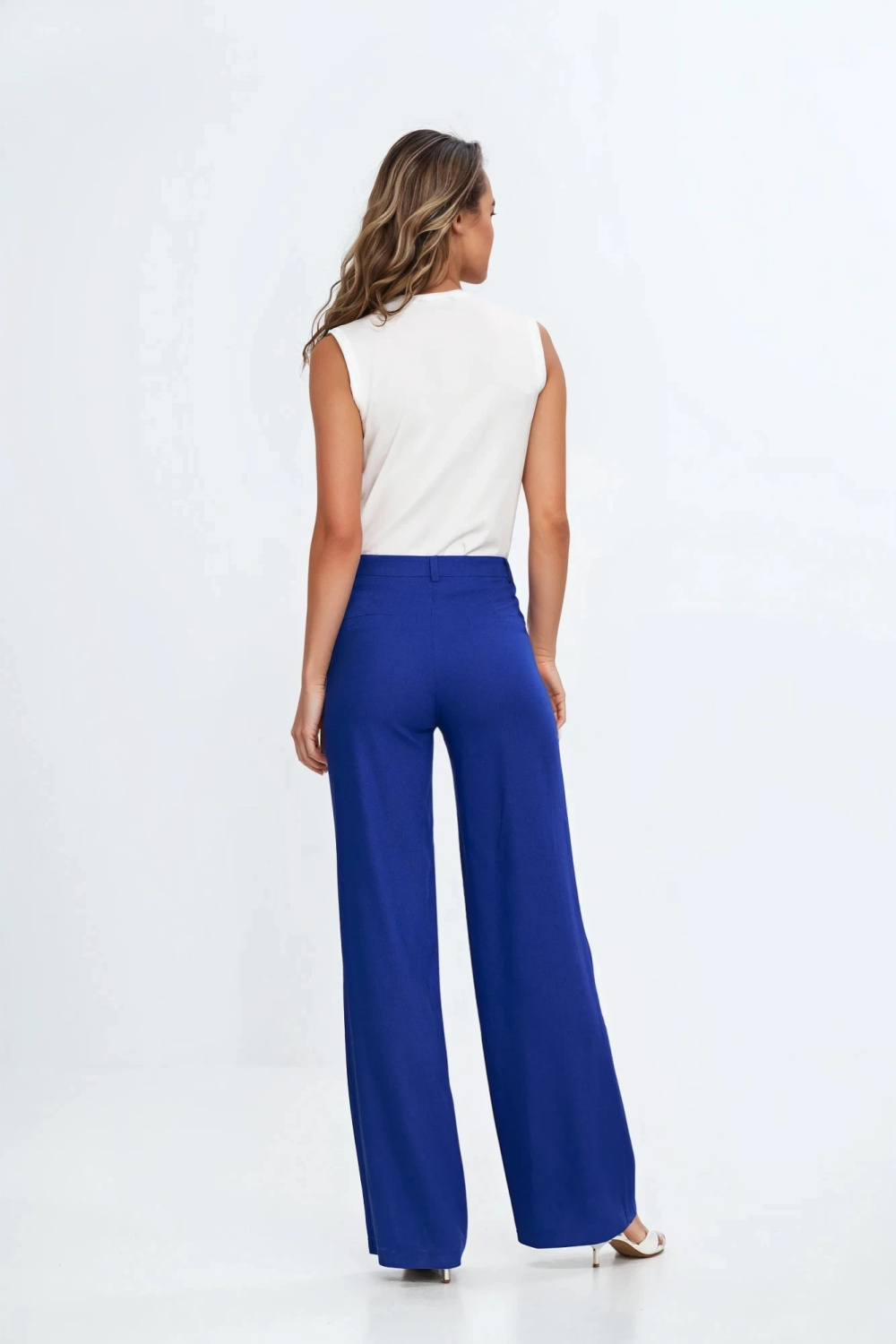 Spodnie bootcut, z rayonu z krytym guzikiem SD111 Indygo - Nife