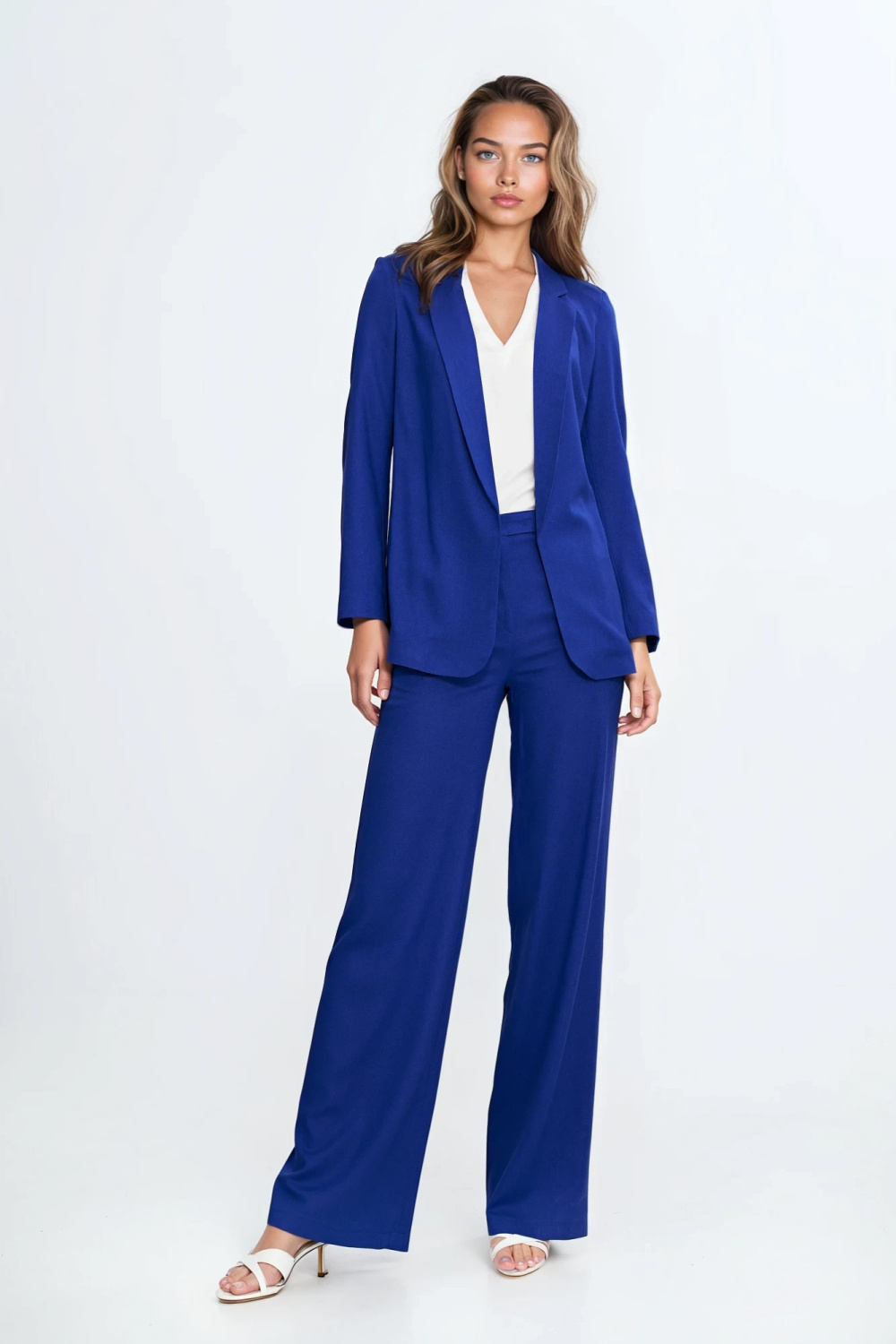Bootcut trousers, in rayon with covered button SD111 Indigo - Nife – vista 2