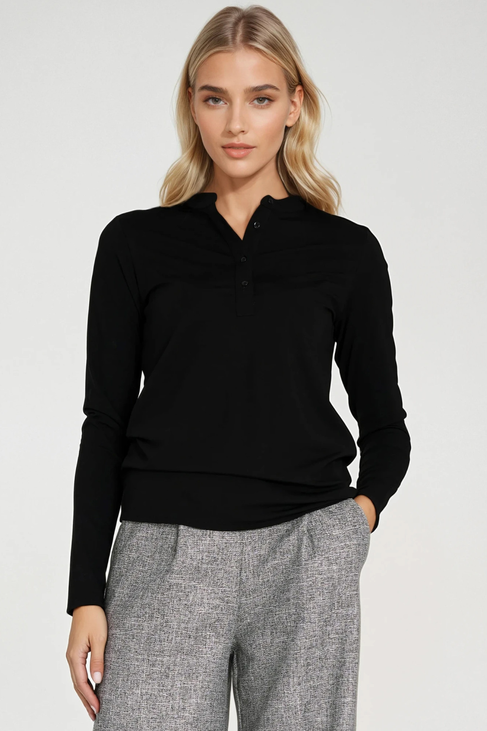 Bluzka polo ze stójką B195 Black - Nife – widok 2