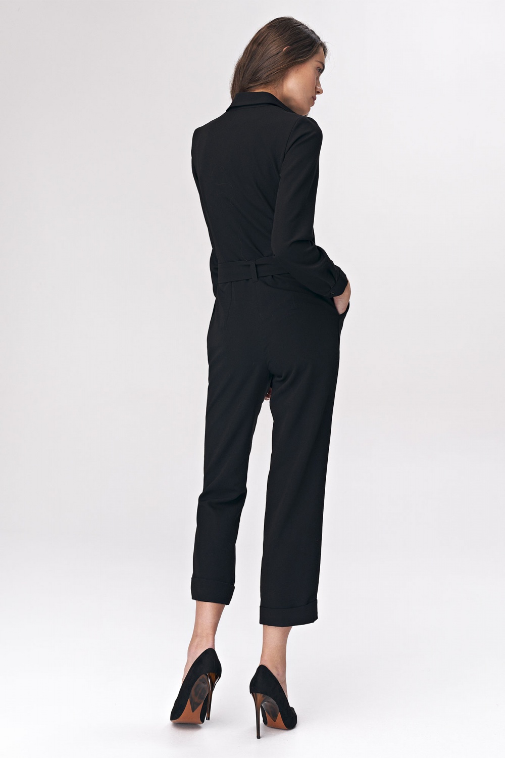 Black tie-waist jumpsuit KM13 Black - Nife – Ansicht 2