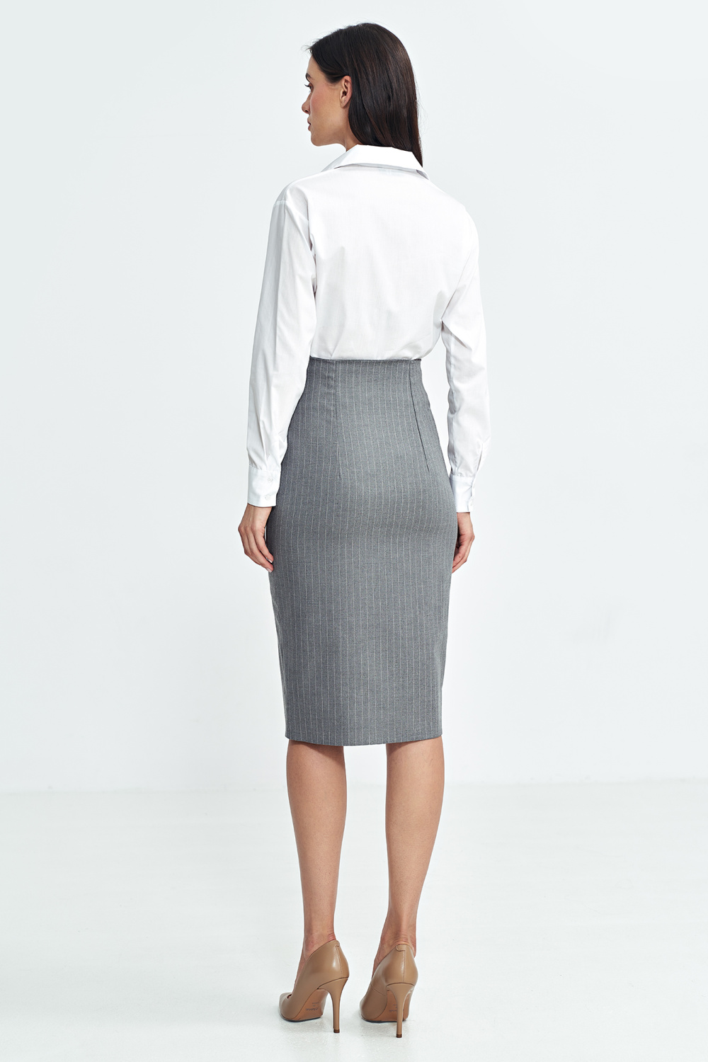 Pencil skirt with side buttons, pinstripe SP77 Grey - Nife – vue 2