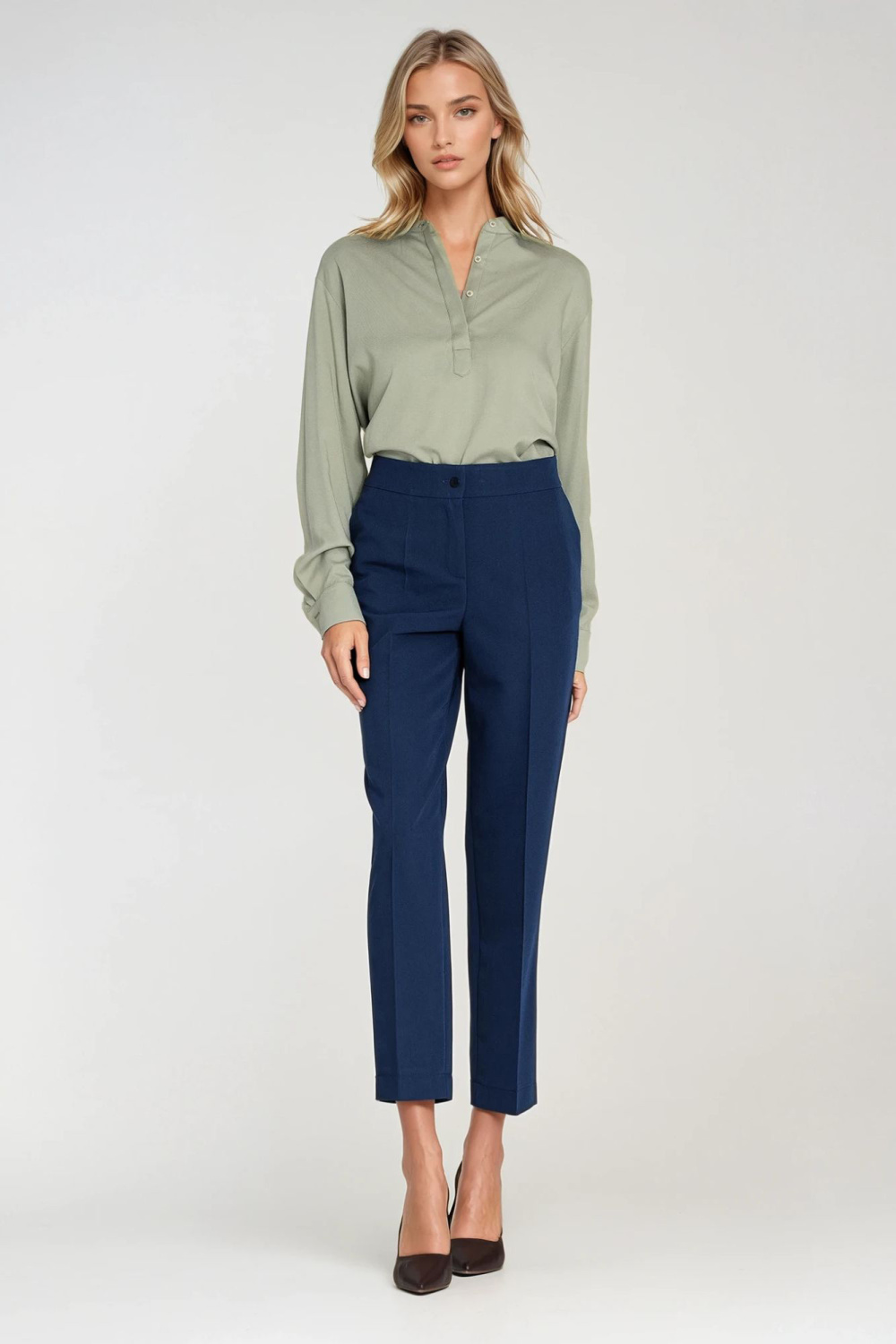 Viscose polo blouse with stand collar B194 Pistachio - Nife