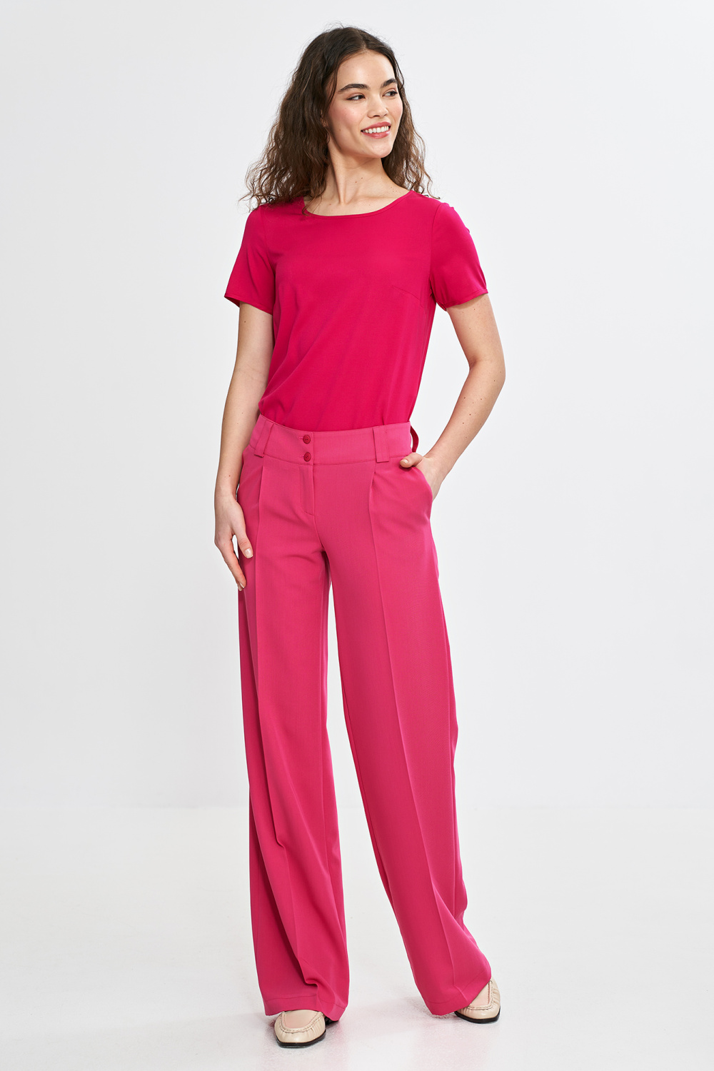 Wide leg trousers with crease SD112 Pink - Nife – vista 2