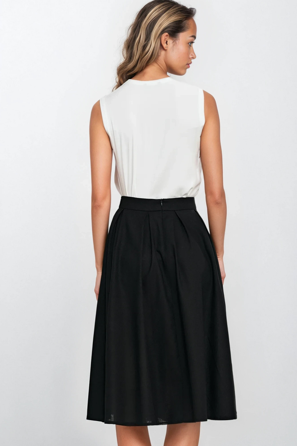 Midi skirt in rayon with pleats SP82 Black - Nife