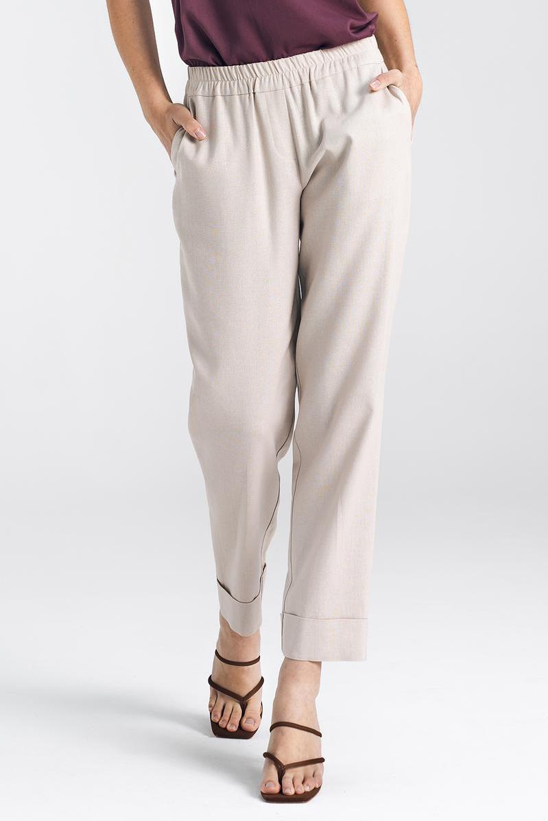 Linen trousers with elasticated waistband SD84 Beige - Nife