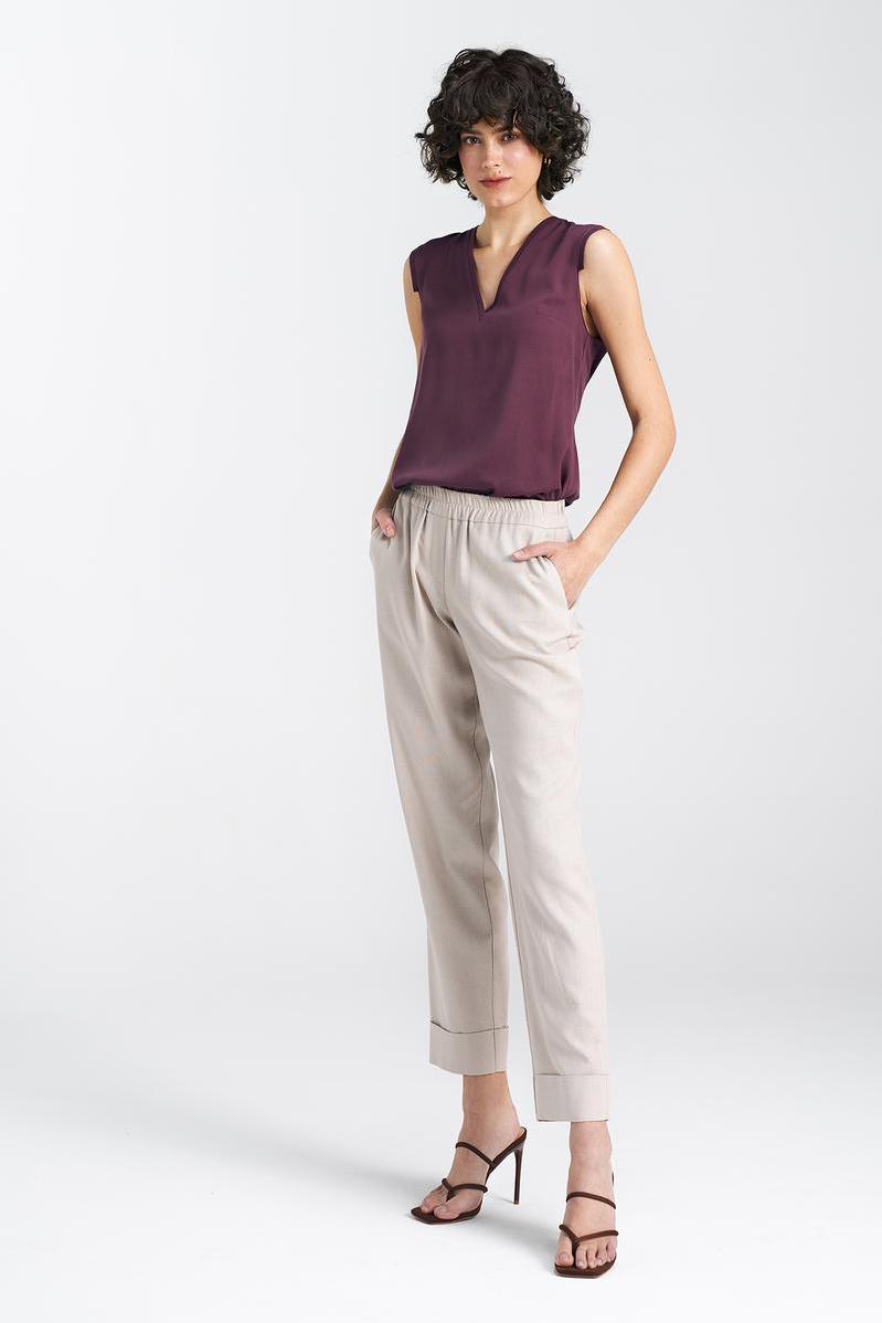 Linen trousers with elasticated waistband SD84 Beige - Nife – vista 2