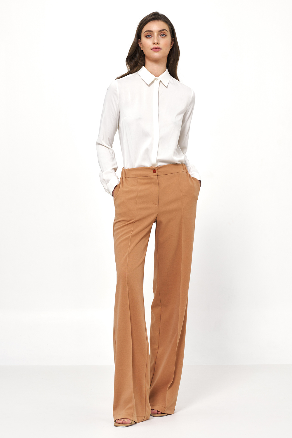 Ecru viscose blouse with collar B172 White - Nife