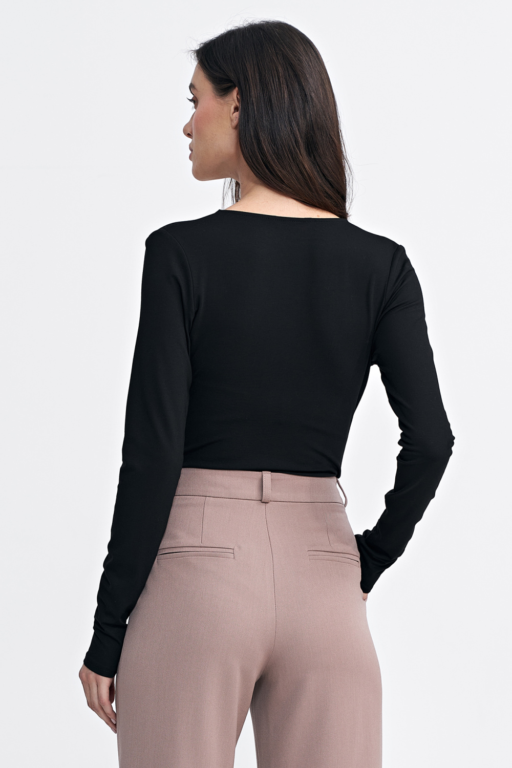 Wrap-neck bodysuit top B176 Black - Nife