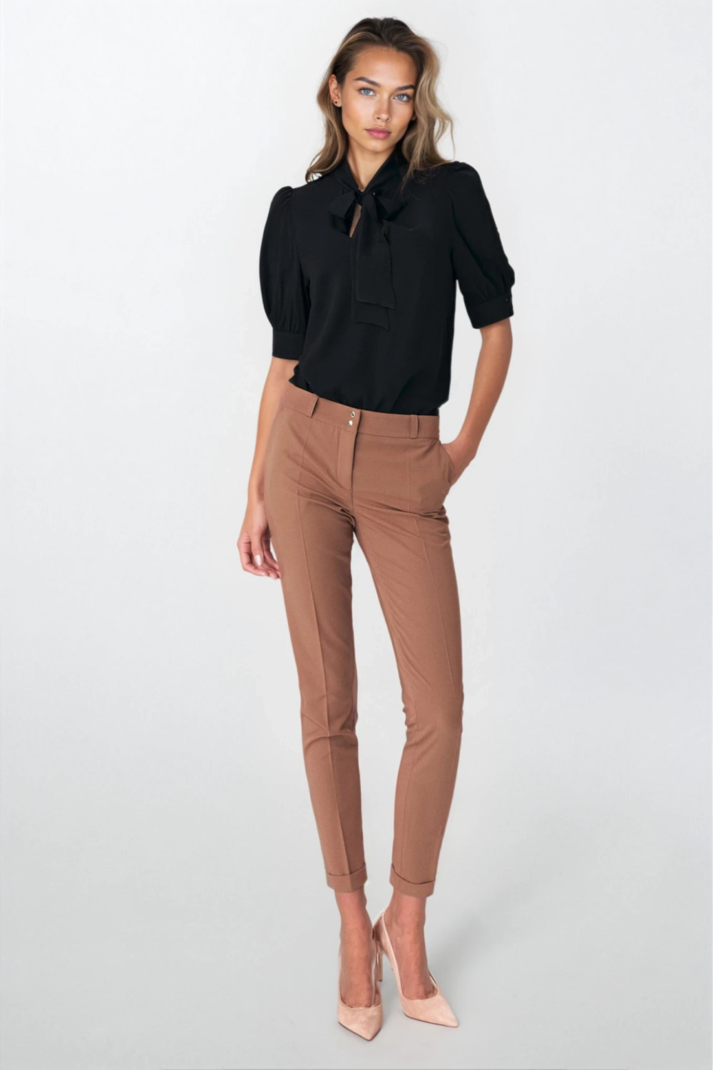 Elegant black blouse with neck tie B170 Black - Nife