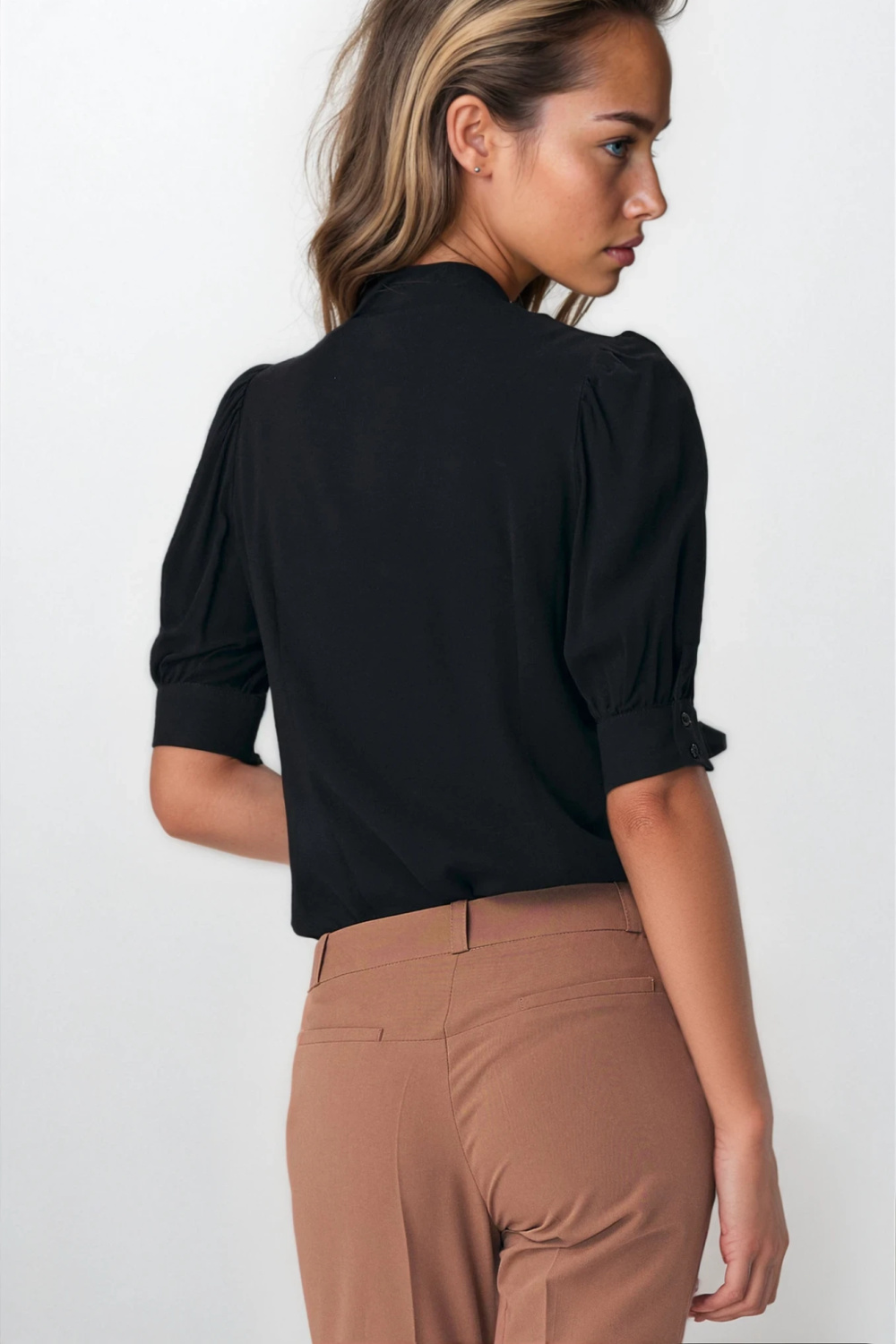 Elegant black blouse with neck tie B170 Black - Nife