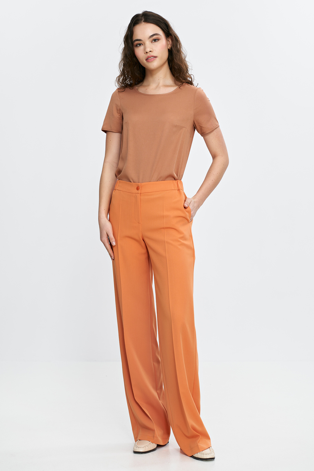 Wide-leg trousers with elastic waistband SD113 Orange - Nife