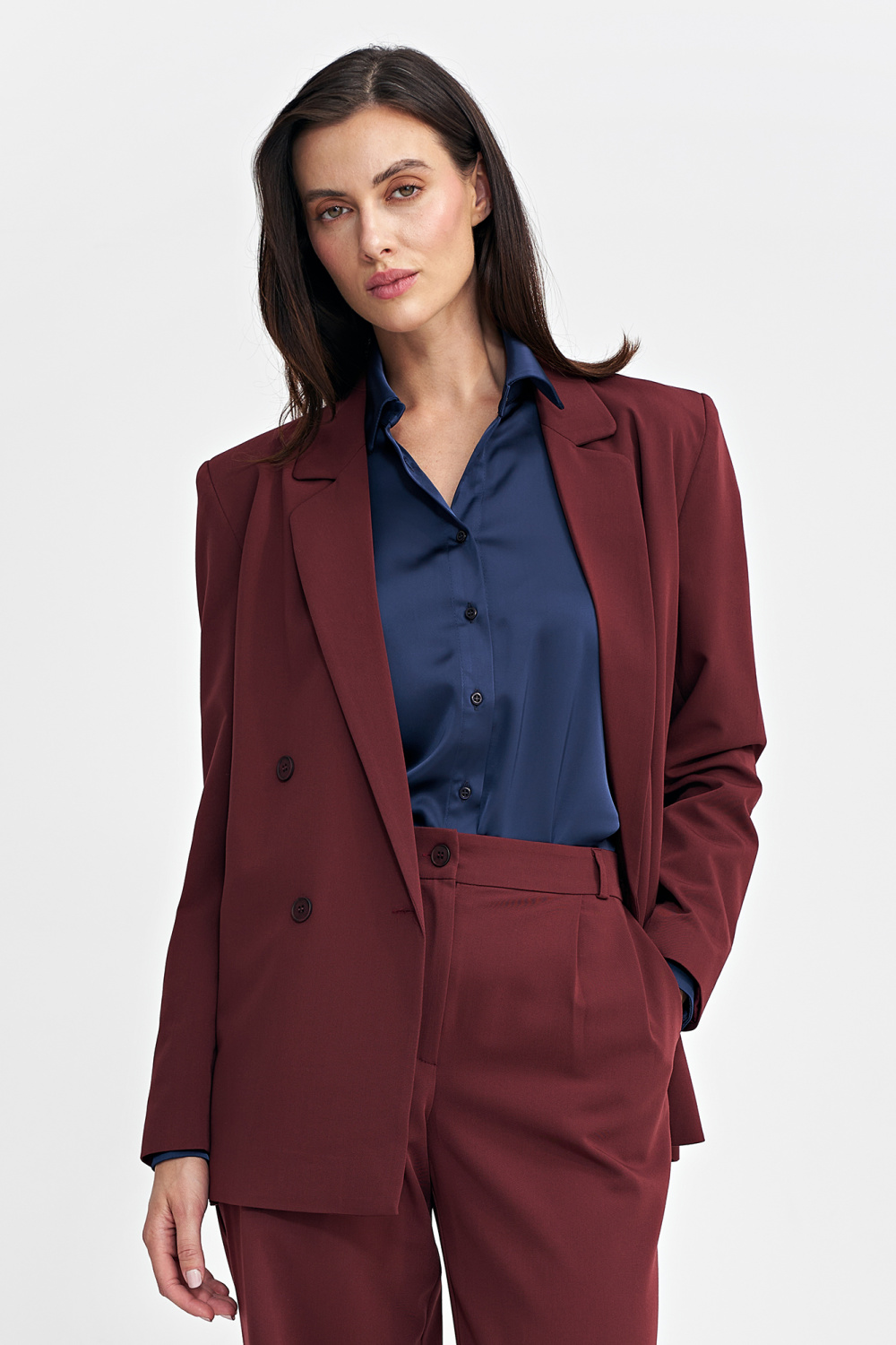 Marynarka oversize, dwurzędowa Z69 Bordo - Nife – widok 2
