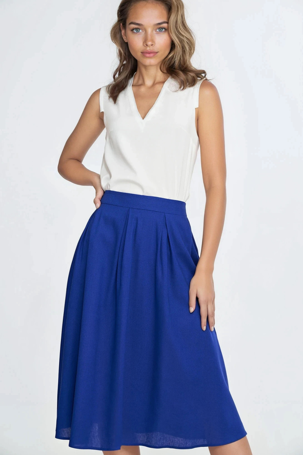 Midi rayon skirt with pleats SP82 Indigo - Nife