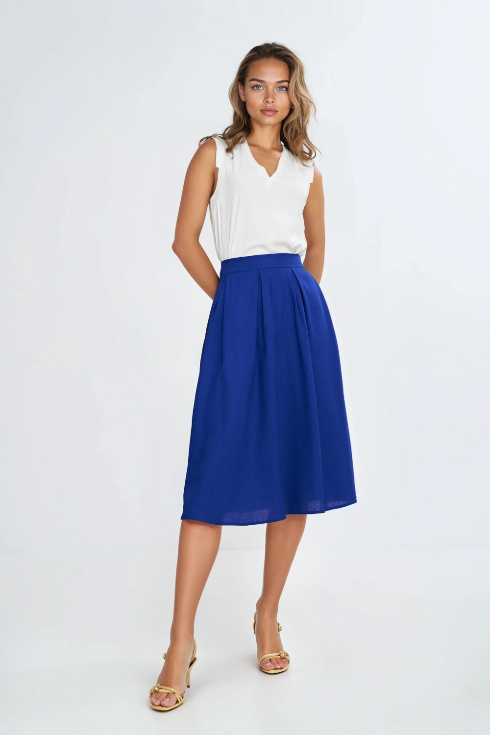 Midi rayon skirt with pleats SP82 Indigo - Nife