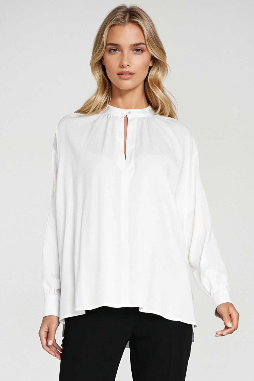 Oversized gathered blouse B197 Ecru - Nife