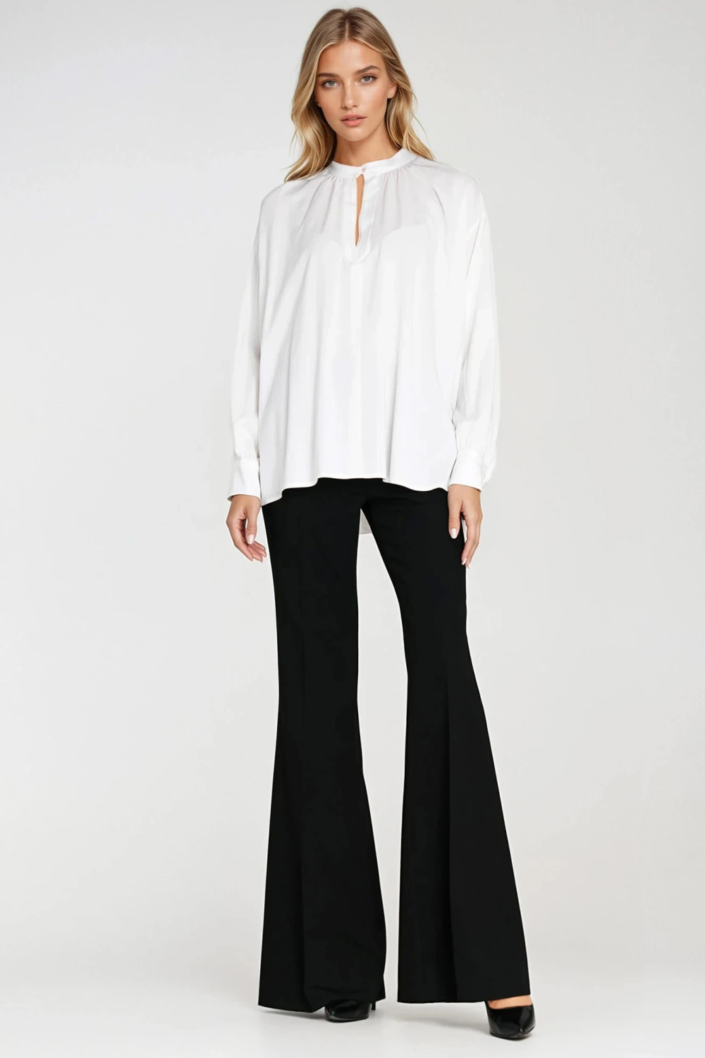 Oversized gathered blouse B197 Ecru - Nife