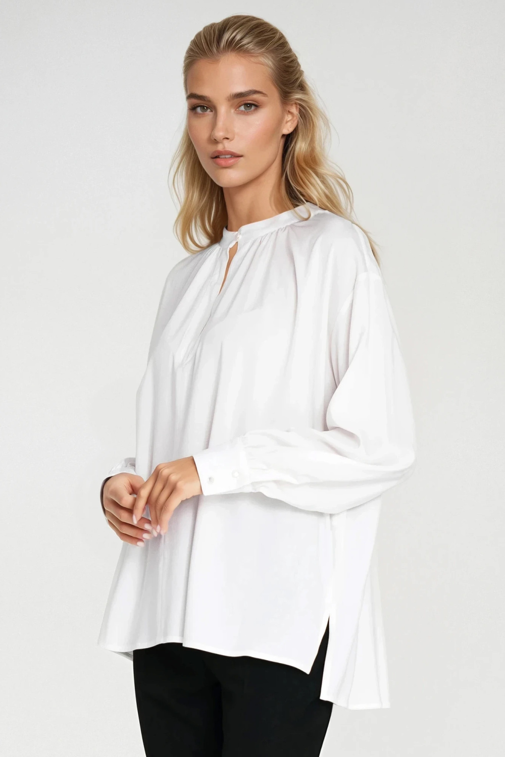 Oversized gathered blouse B197 Ecru - Nife – vue 2