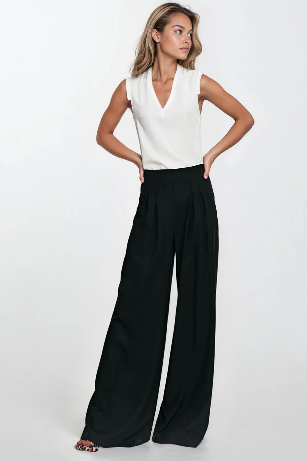 Spodnie palazzo z rayonu SD114 Black - Nife