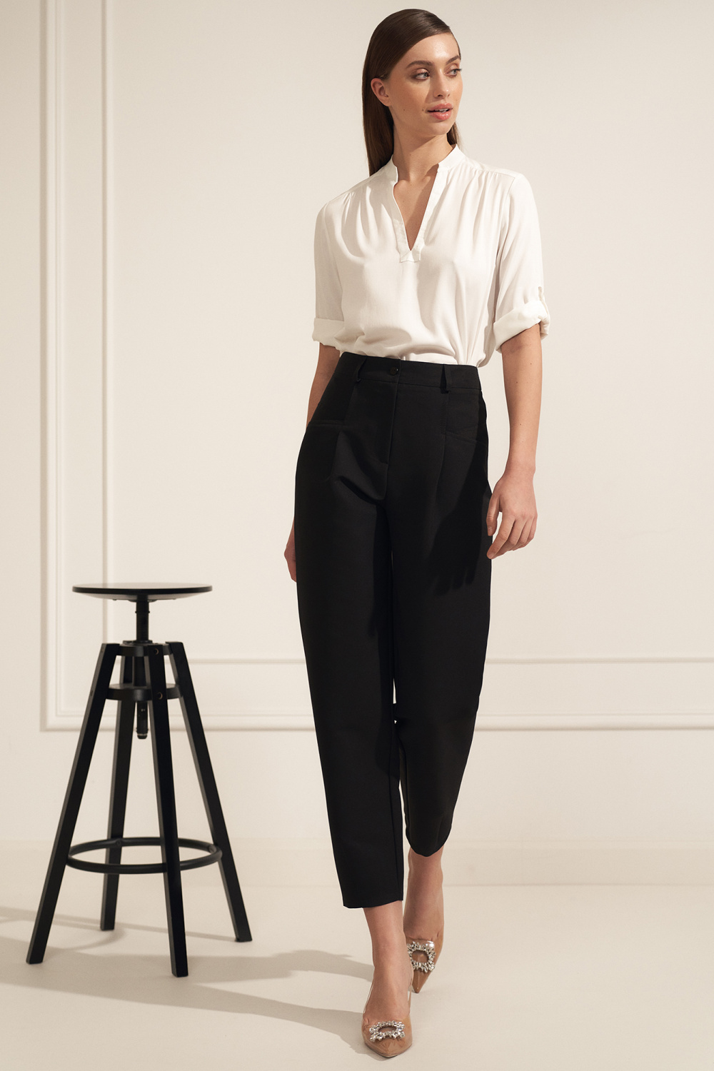 Viscose ecru blouse with rolled sleeves B184 Ecru - Nife – Ansicht 2