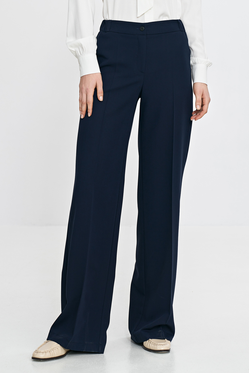 Wide-leg trousers with elastic waistband SD113 Navy - Nife
