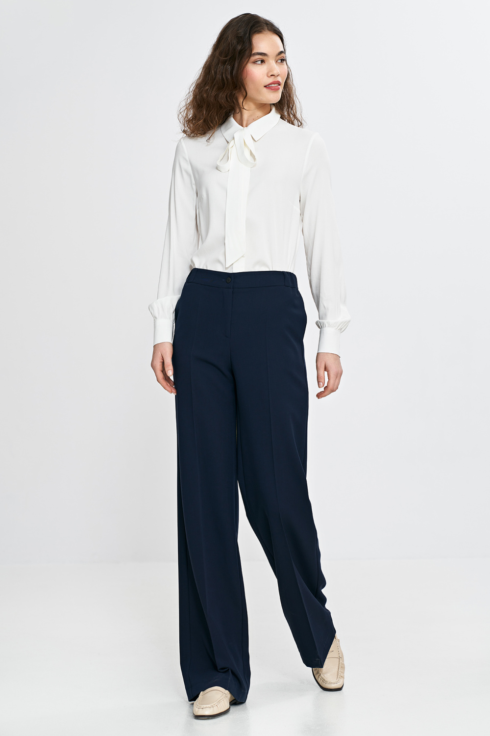 Wide-leg trousers with elastic waistband SD113 Navy - Nife – vista 2