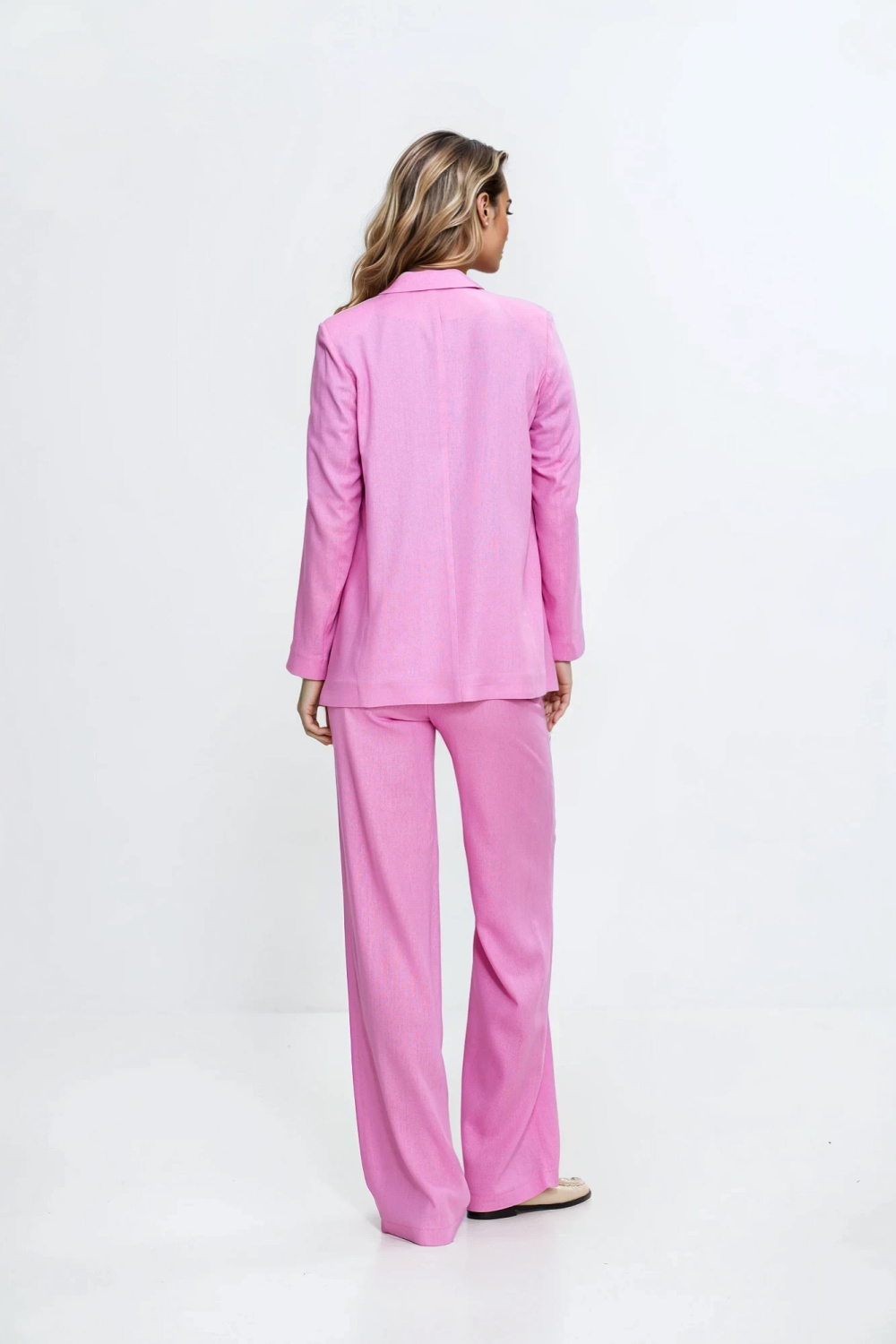 Bootcut rayon trousers with covered button SD111 Pink - Nife – vista 2