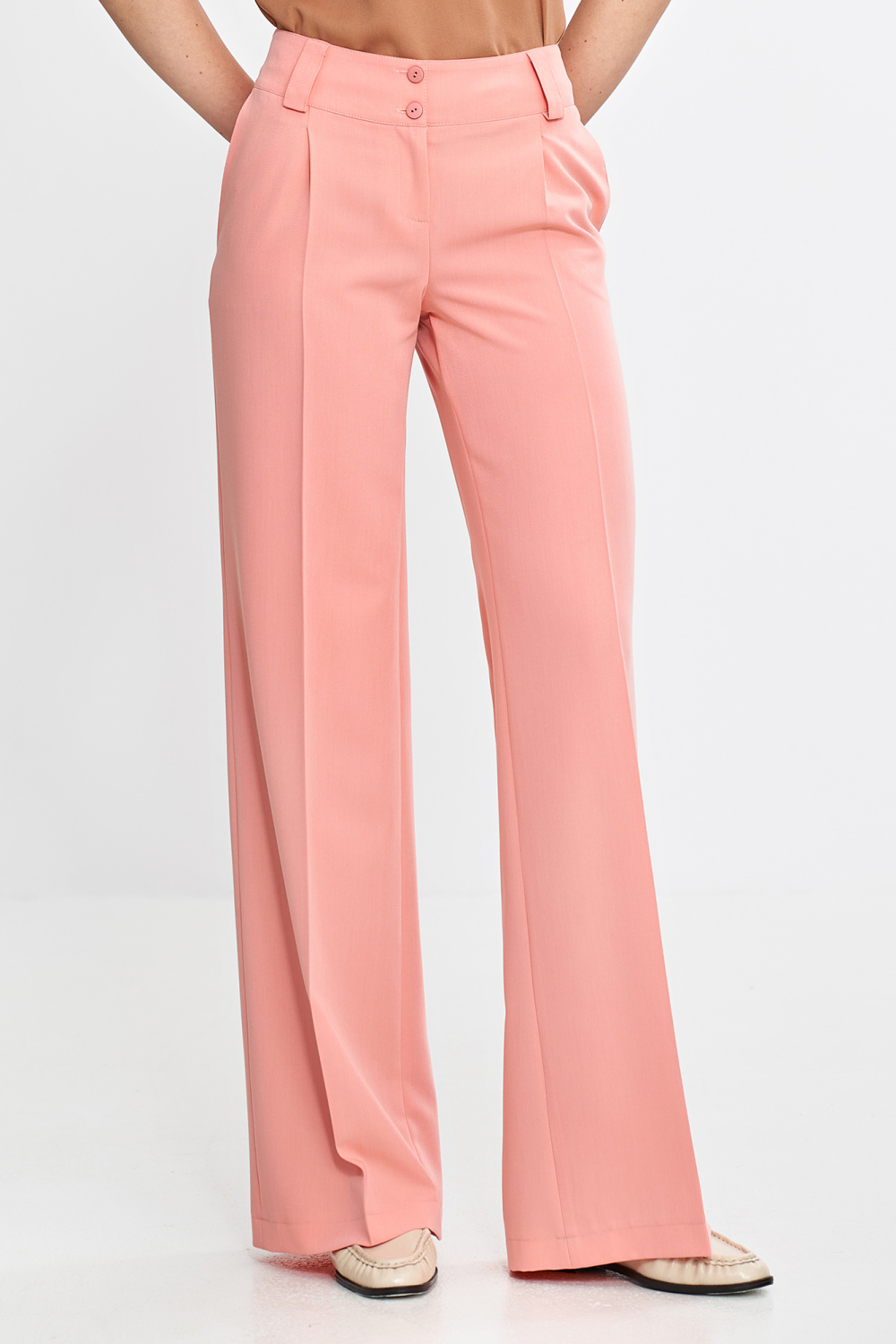 Wide-leg trousers with pressed crease SD112 Salmon - Nife