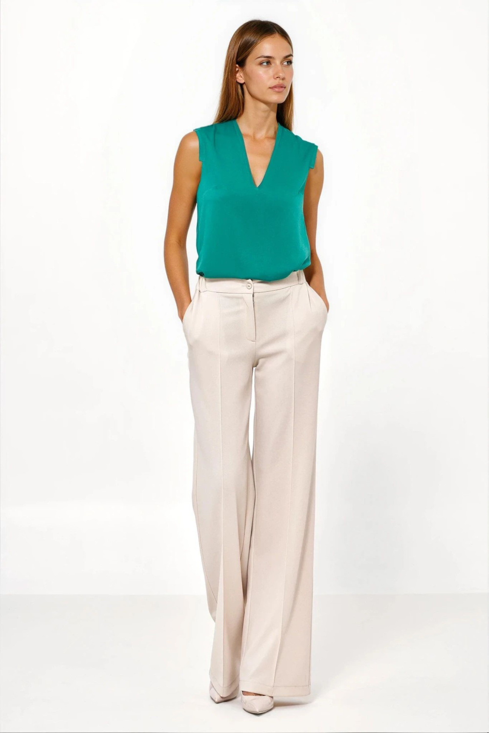 Trousers Beige loose cut trousers SD131 Beige - Nife – vista 2