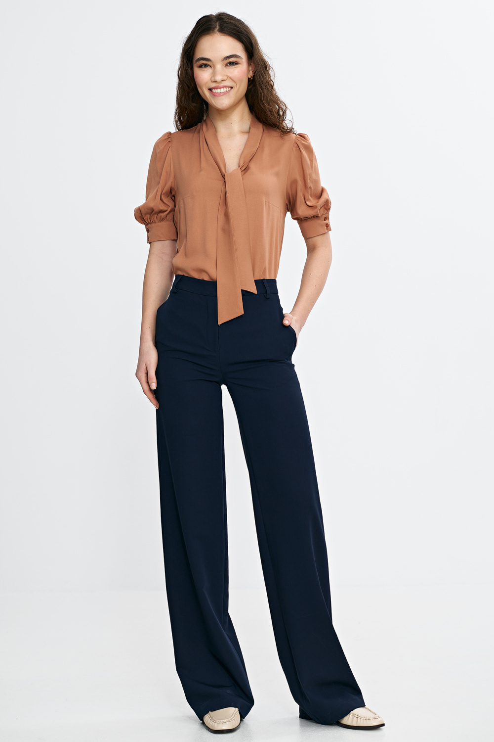 Bootcut trousers with covered button SD110 Navy - Nife