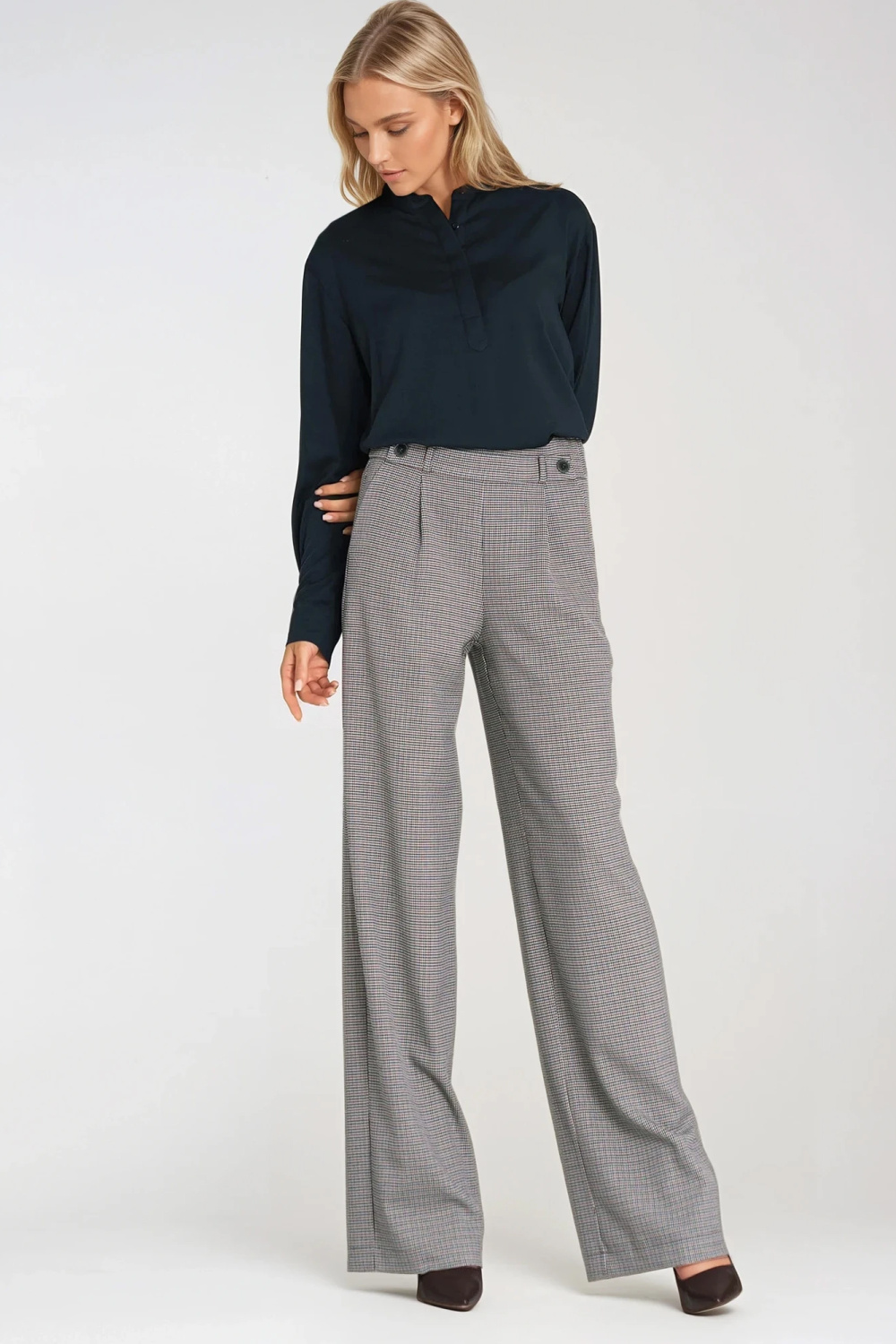 Viscose polo blouse with stand-up collar B194 Navy - Nife