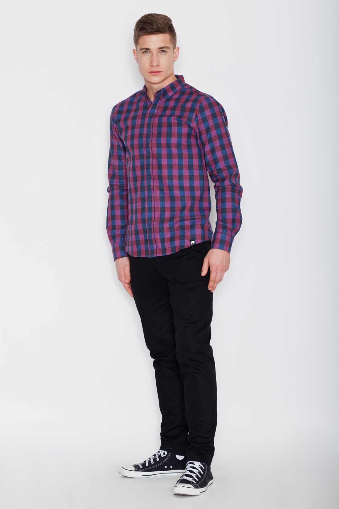 V010 Shirt Blue-Burgundy