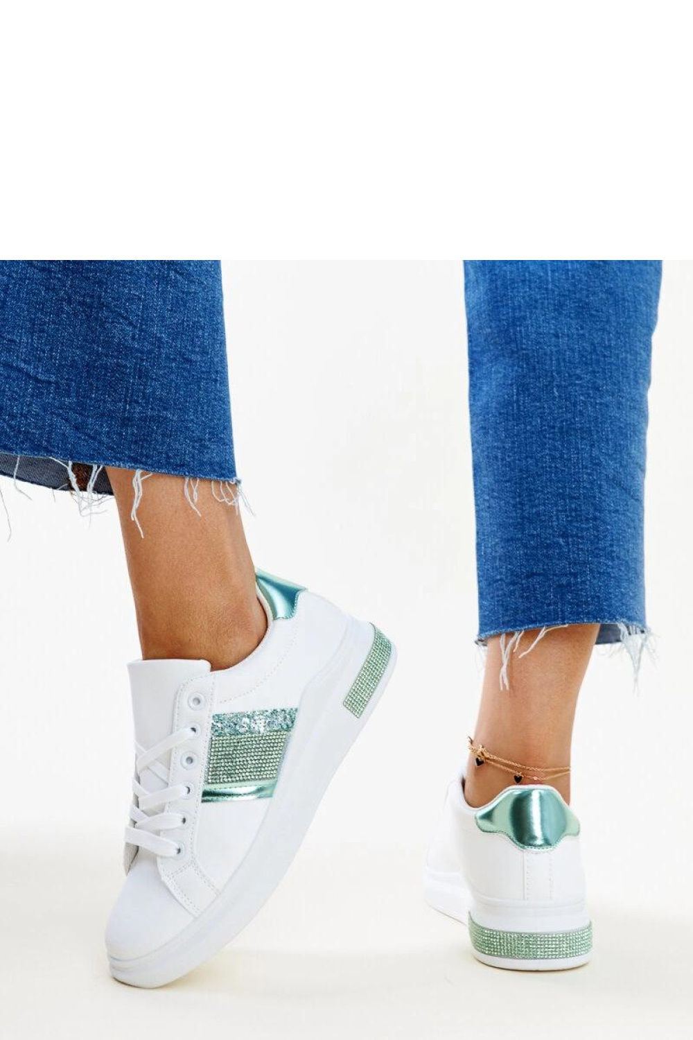 Biało-zielone sneakersy z cyrkoniami Giulia - Solea – widok 2