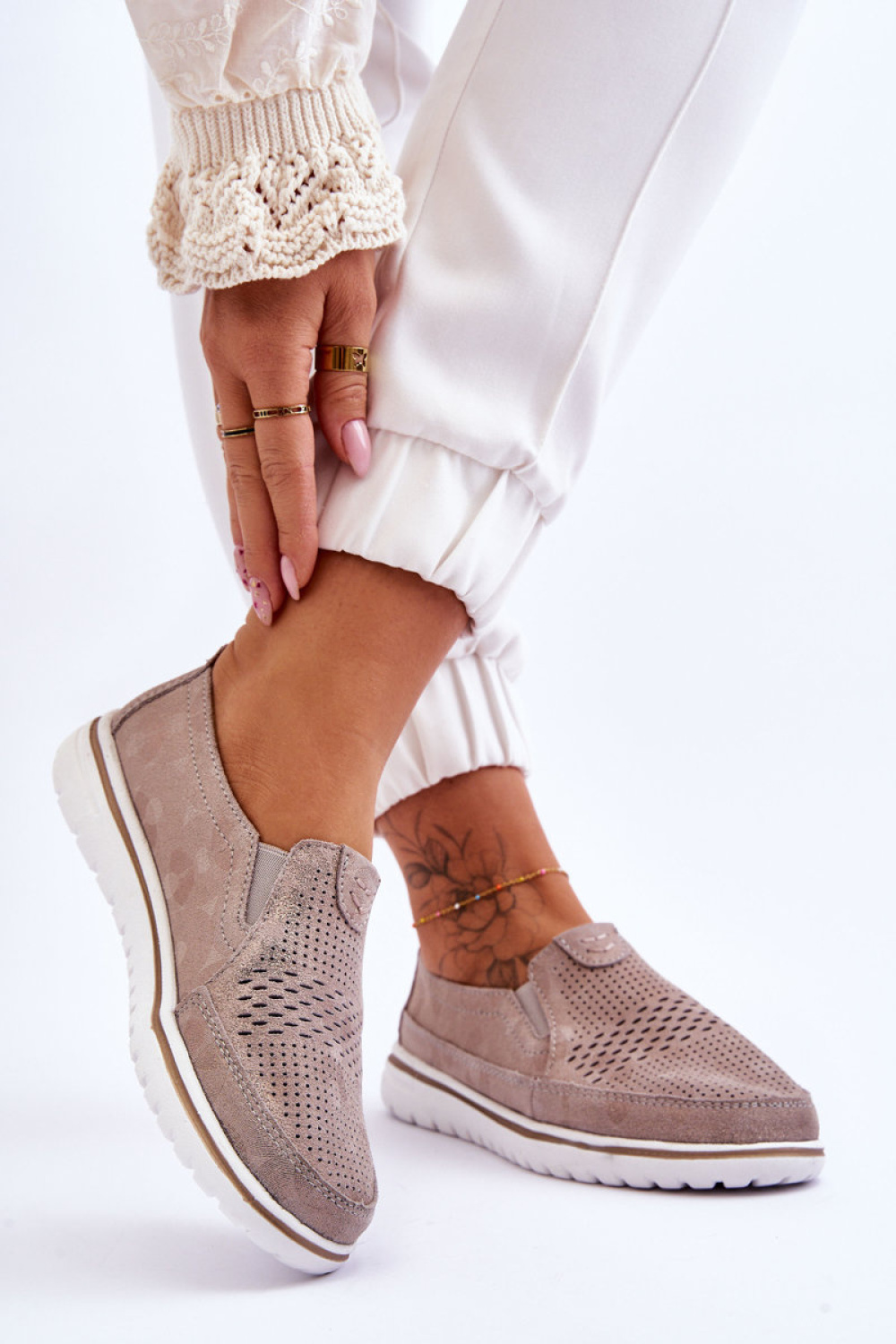 Inez 20PB18-1653 Beige/Gold Loafers - Step in style