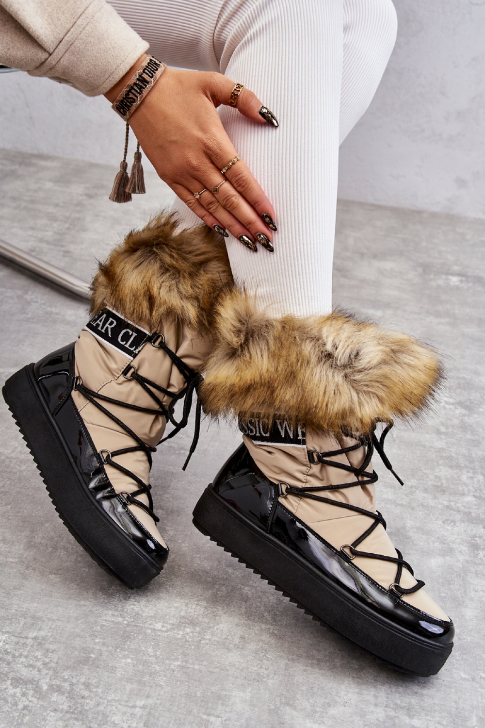 Snow boots Model Santero HY821-63 Beige/Black - Step in style